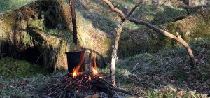 Hammock camping, campfire cooking trail runner